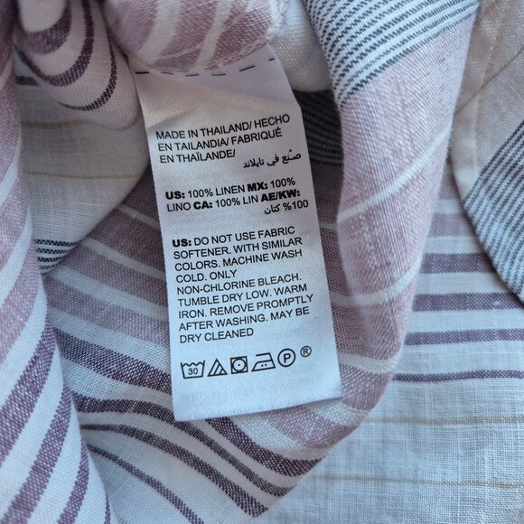 Chico's No Iron Linen Button-Up Shirt 3/4 Sleeve Multicolor Stripe - Picture 6 of 9